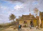 landscape with figures playing skittles
